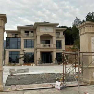 邢台 黄金麻花岗岩别墅雕花外墙干挂配上门口雕花罗马柱