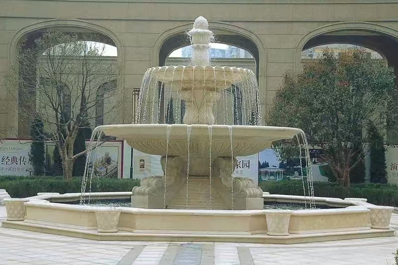 邢台 黄金麻花岗岩异型加工——户外庭院石雕流水喷泉