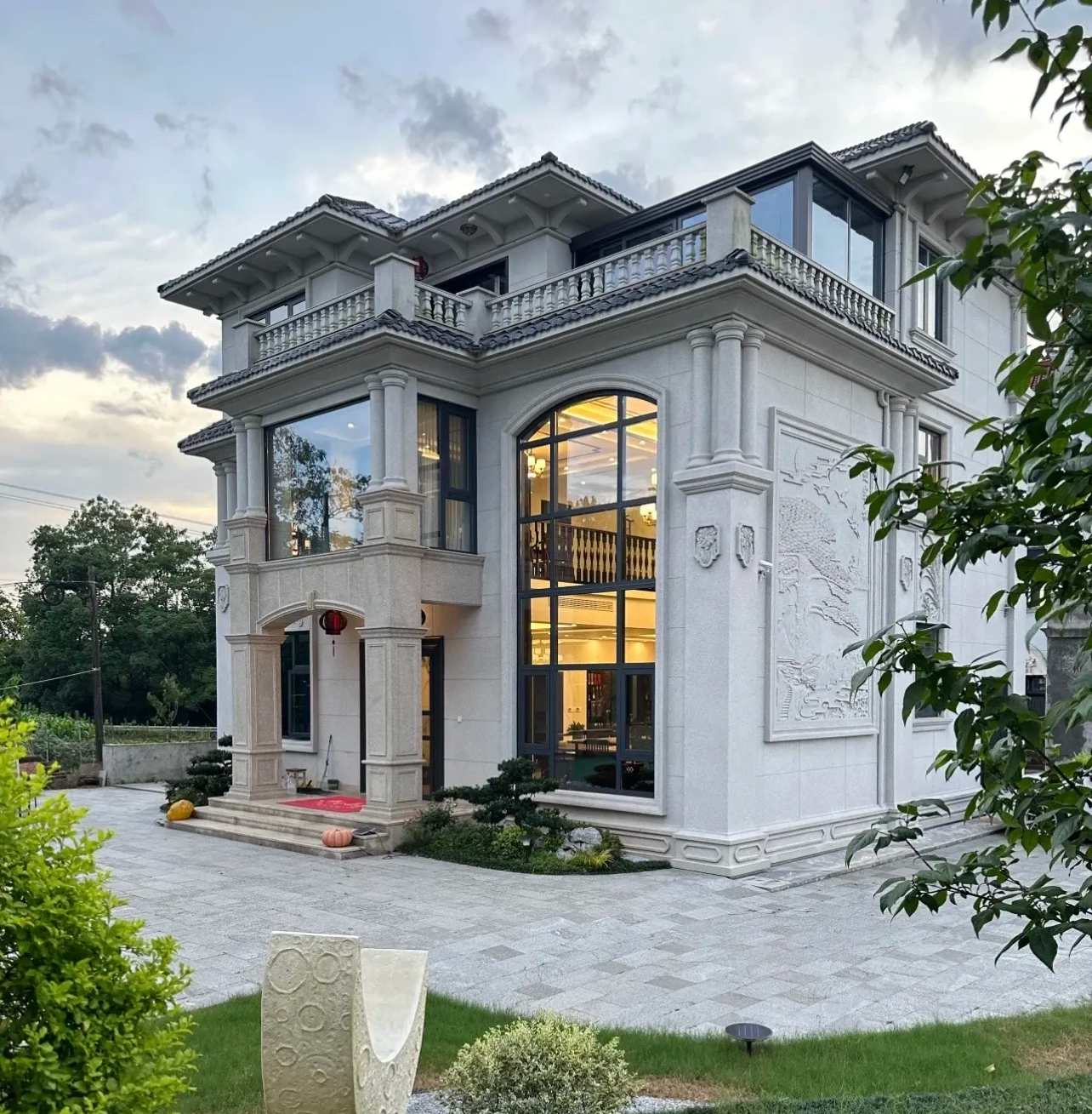 邢台 白麻花岗岩私人别墅干挂石材豪华定制