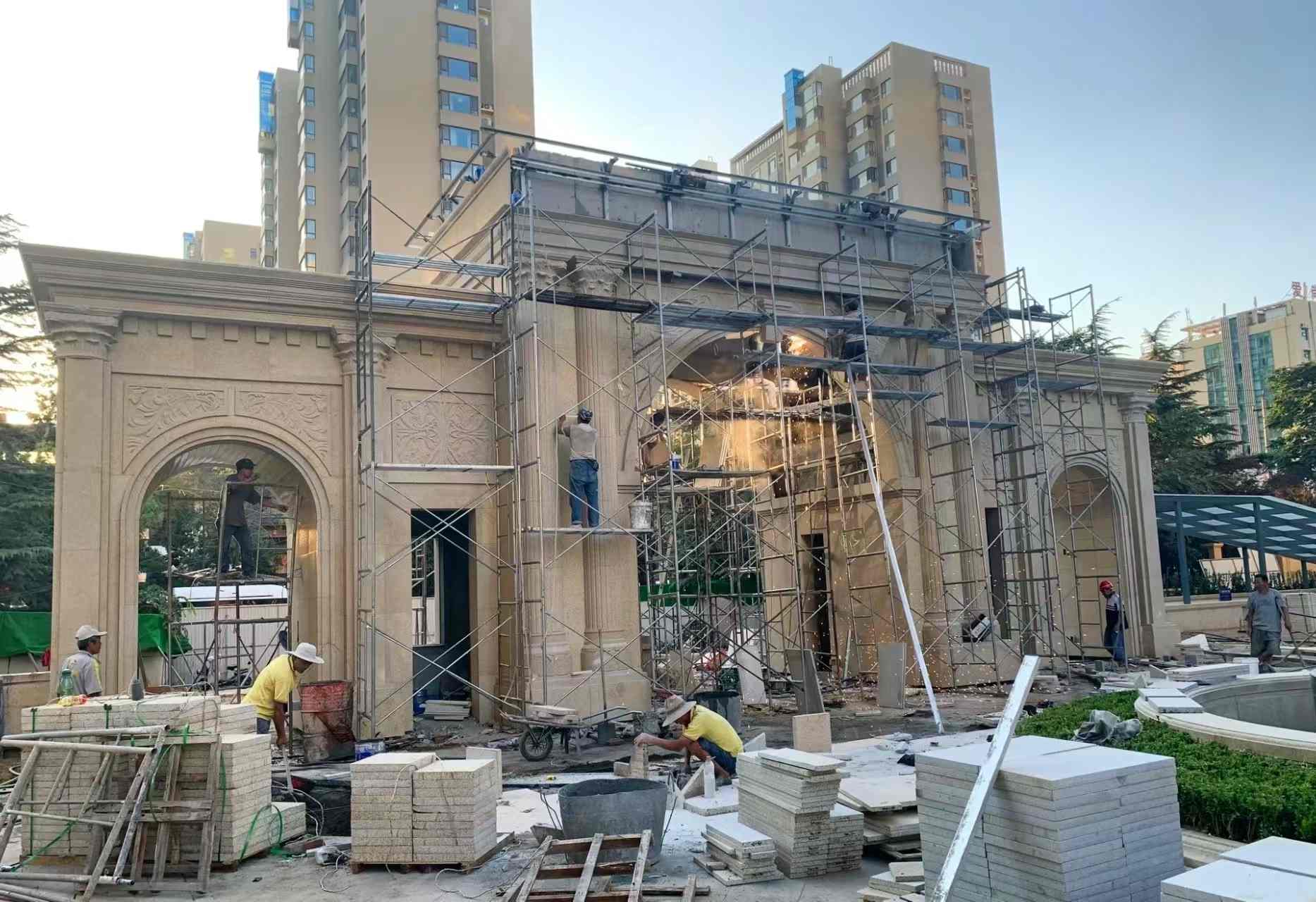 邢台 黄金麻荔枝面花岗岩小区门楼外墙干挂