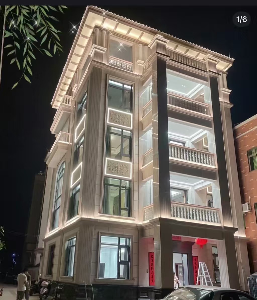 邢台 芝麻白花岗岩别墅外墙夜间效果