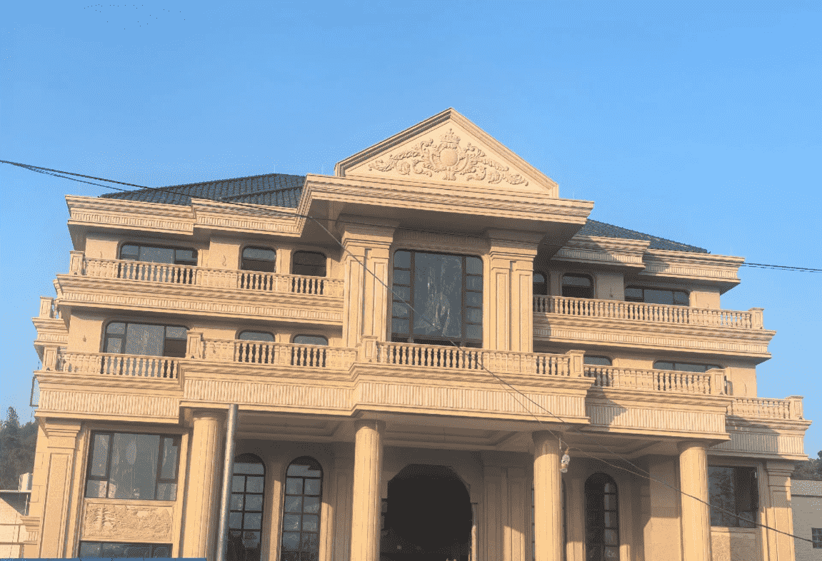 邢台黄金麻别墅外墙干挂石材效果示例